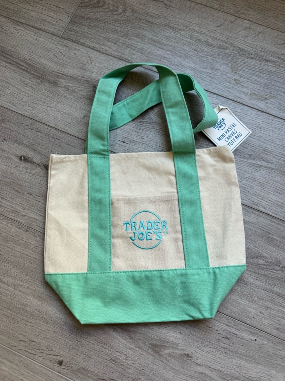 Trader Joe's Cream Canvas Tote with Mint Green Trim